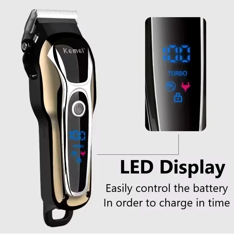 Kemei Professional Hair Clipper Electric Barber Clipper USB Rechargeable Hair Trimmer for Men  LCD Display Haircut Set KM-PG1990