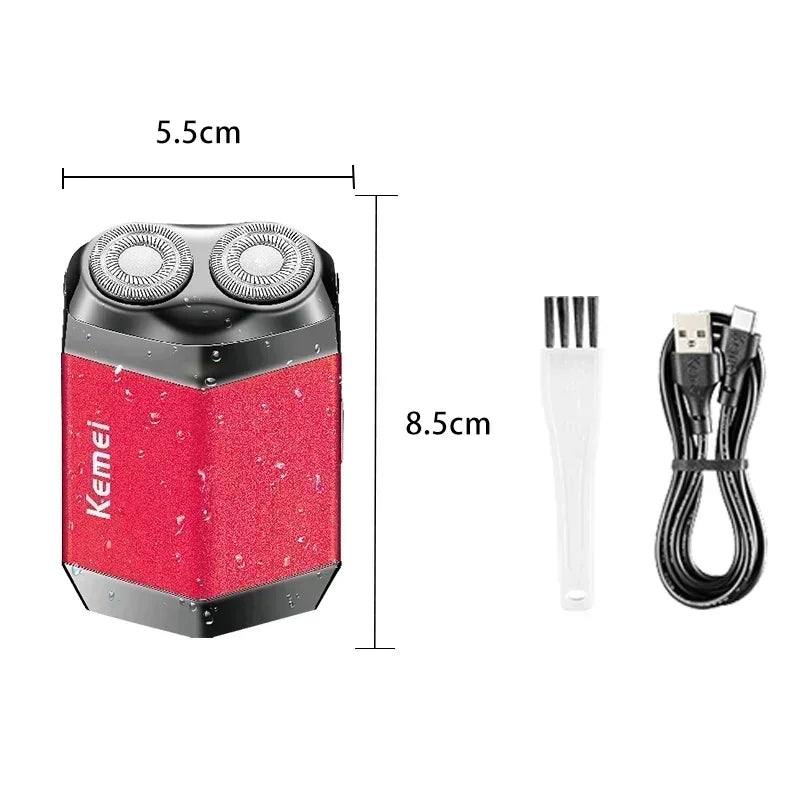 Kemei KM-T15 Portable Dual-Ring Floating Electric Shaver, Fully Washable, USB Rechargeable, Men's Beard Trimmer.