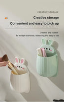 1pc Cute Rabbit Storage Rack No Punching Marking Required Makeup Brush Storage Box Bathroom Wall Mounted Toothbrush Holder