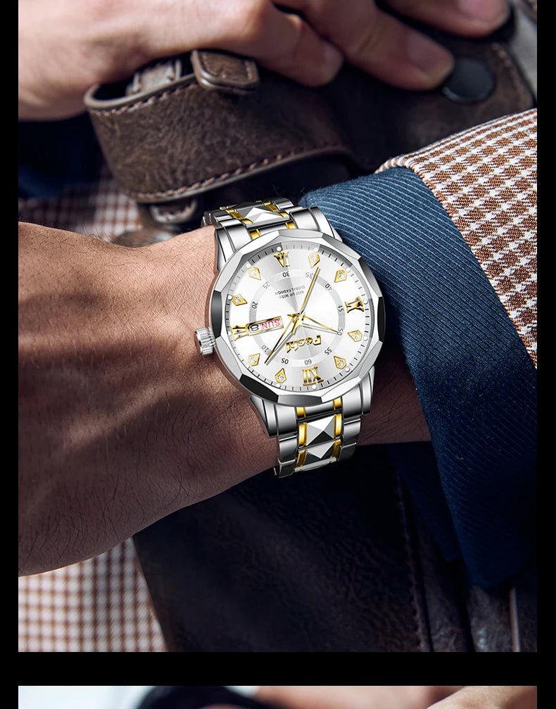 POSHI Men's Watch Date Week Fashion Watch Men Original Waterproof Non-mechanical Luminous Dual Calendar Quartz Wristwatch