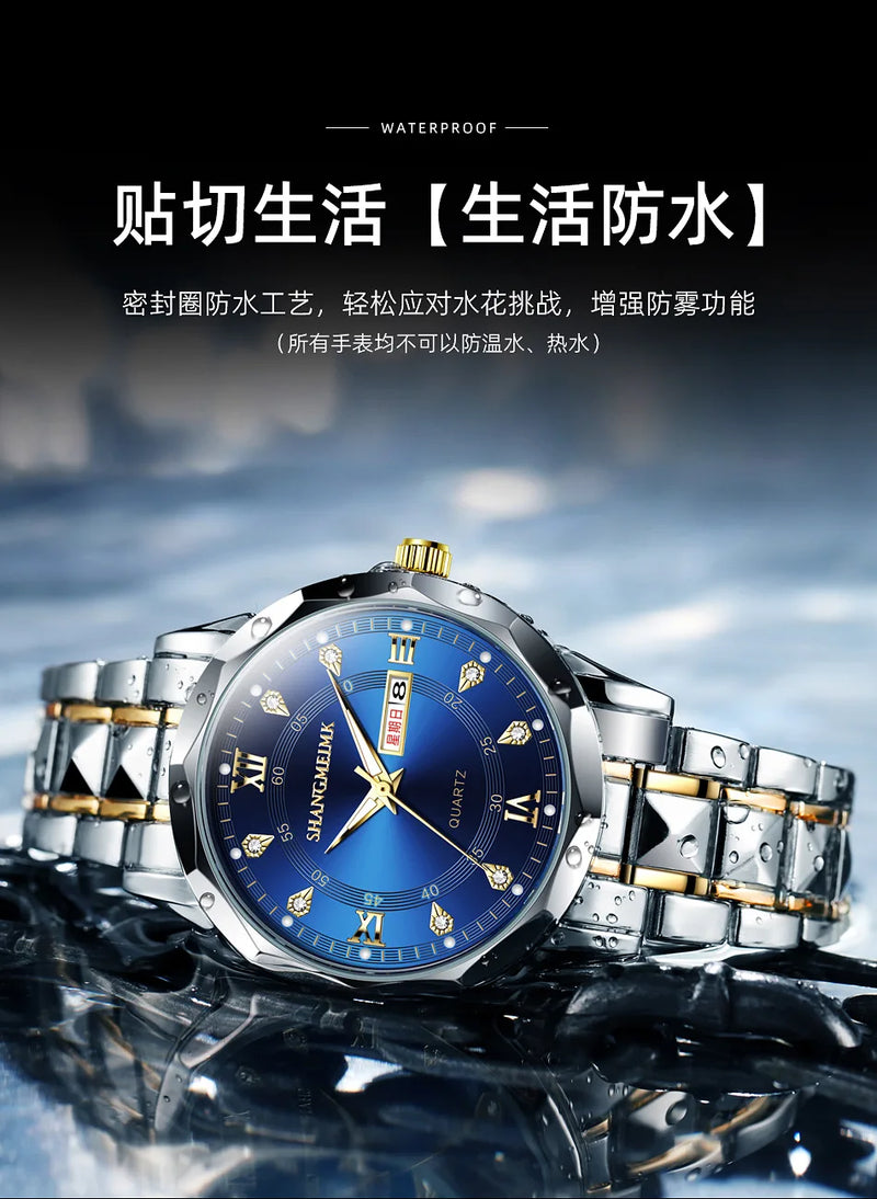 High-grade waterproof luminous new men's watch steel belt quartz watch live burst male wristwatch men watch