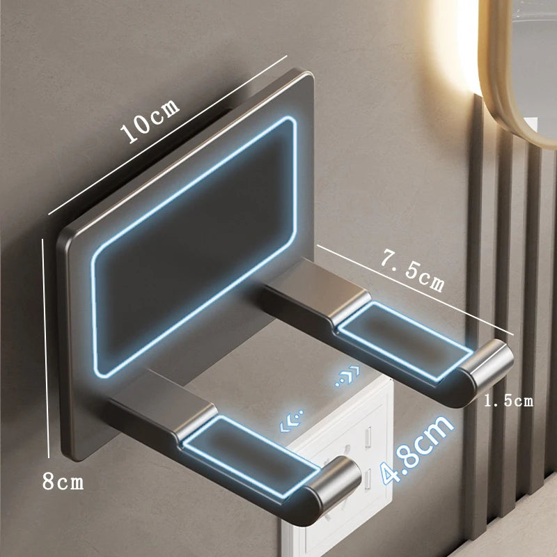 Suporte de secador de cabelo de parede compatível com organizador de metal com almofada antiderrapante, organizador de acessórios para prateleiras de banheiro de quarto