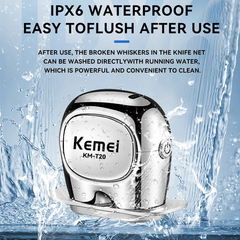 Kemei KM-T20 Mini Men Electric Shaver IPX6 Waterproof Travel Portable Beard Trimmer USB Charging Dry Or Wet Shaver Machine Razor