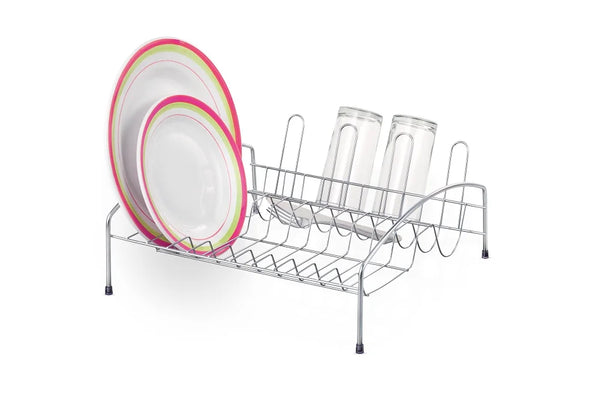 Chrome Dinnerware Drainer 10 Dishes 04 Glasses Side Space for Cutlery Organization Kitchen