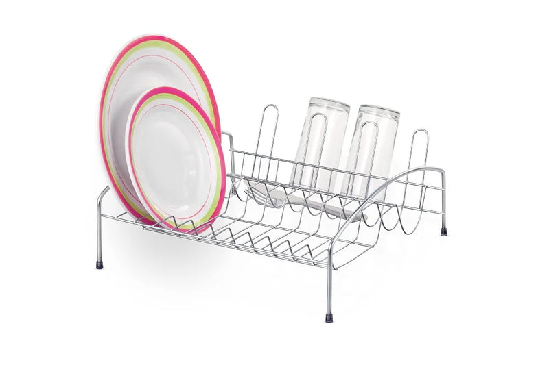 Chrome Dinnerware Drainer 10 Dishes 04 Glasses Side Space for Cutlery Organization Kitchen