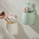 1pc Cute Rabbit Storage Rack No Punching Marking Required Makeup Brush Storage Box Bathroom Wall Mounted Toothbrush Holder