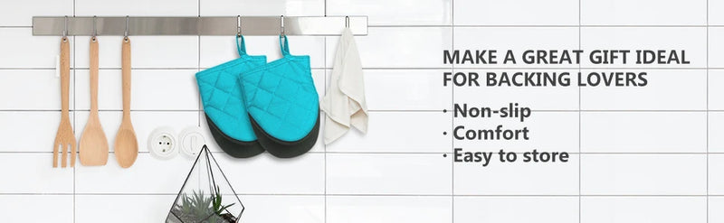 1 Pair Kitchen Oven Gloves High Heat Resistant Short Oven Mitts with Non-Slip Grip Surfaces and Hanging for BBQ Baking Cooking