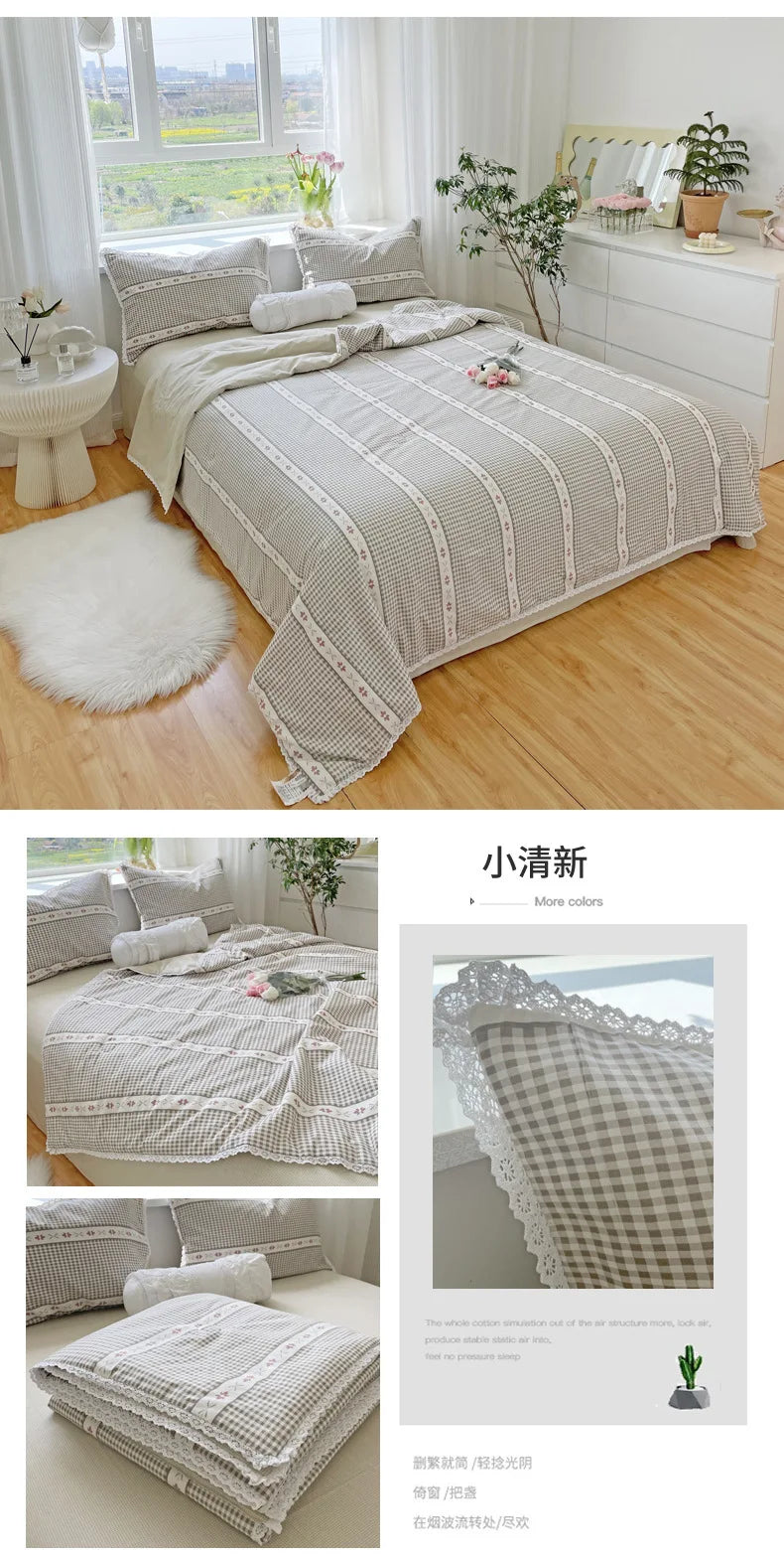 Pure Cotton Summer Cooling Duvet Four-Piece Set Lace Soybean Fiber Airable Cover