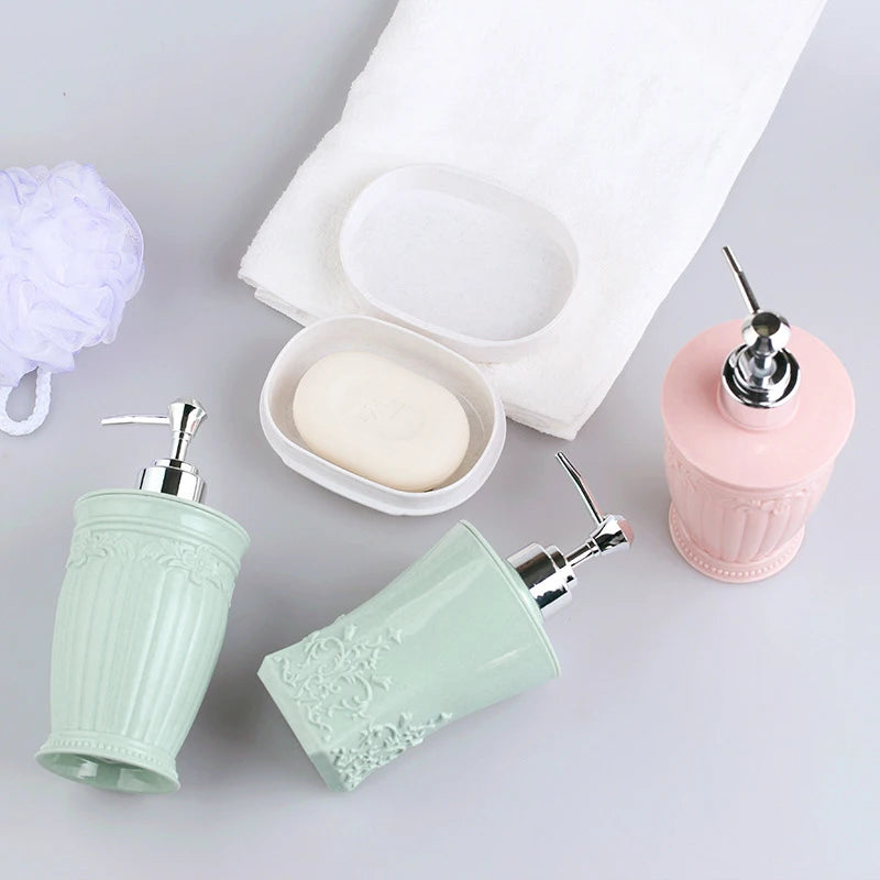 Fashion Stained Carved Glass Liquid Soap Dispenser Bathroom Sanitizer Bottle Hand Pump Emulsion Shampoo Bath Shower Gel Press