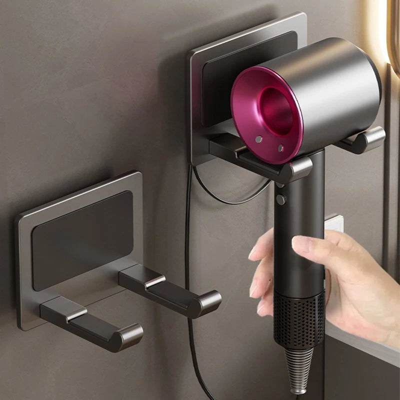 Suporte de secador de cabelo de parede compatível com organizador de metal com almofada antiderrapante, organizador de acessórios para prateleiras de banheiro de quarto