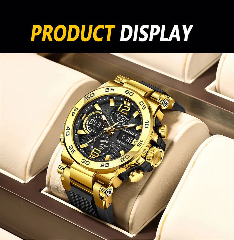 LIGE New Watches For Men 50M Waterproof Clock Alarm reloj hombre LCD Dual Display Wristwatch Quartz Military Sports Mens Watch