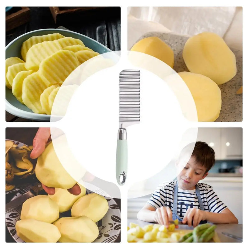 Crinkle Fry Cutter Potato Slicer French Fry Cutter Stainless Steel Long Handle Food Chopper Vegetable Chopping Tools Kitchen