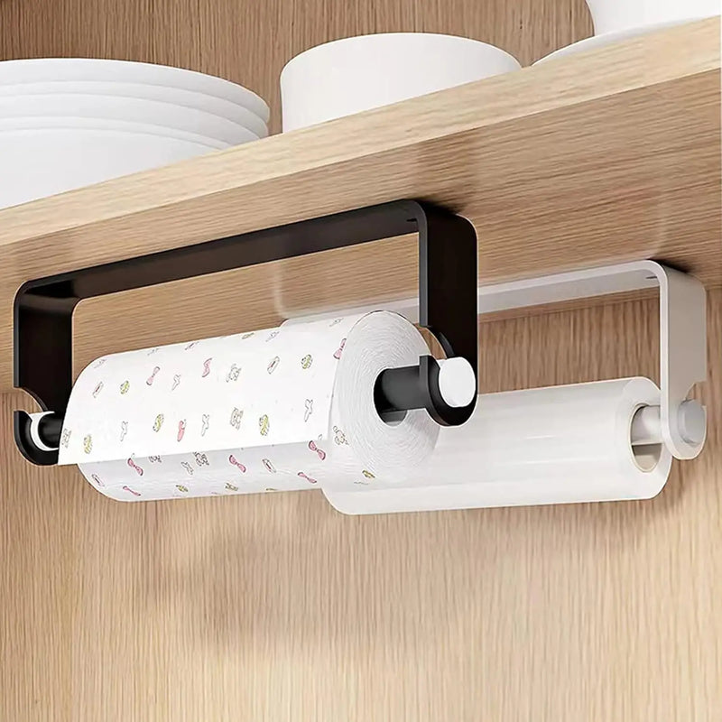 Under Cabinet Paper Towel Holder Plastic Wrap Storage Holder Wall Mounted Paper Towel Holder for Kitchen or Bathroom