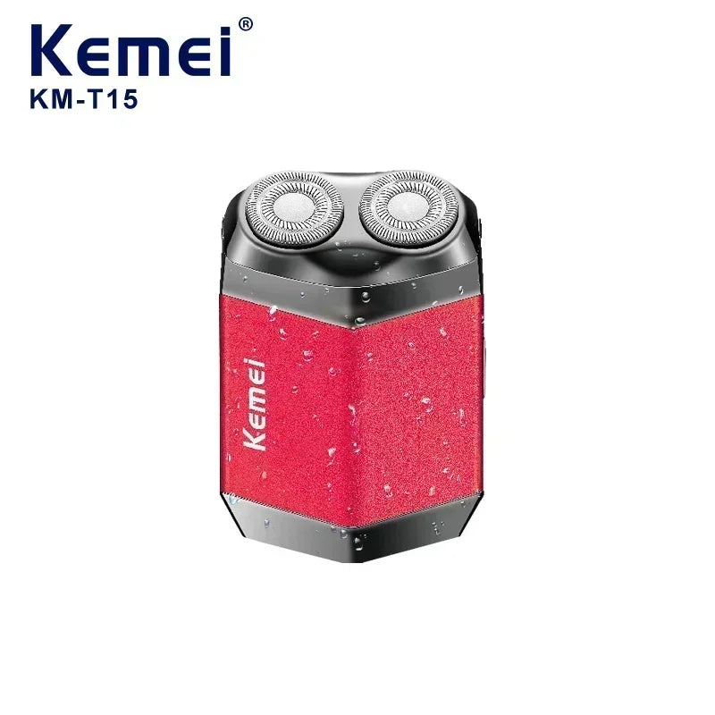 Kemei KM-T15 Portable Dual-Ring Floating Electric Shaver, Fully Washable, USB Rechargeable, Men's Beard Trimmer.