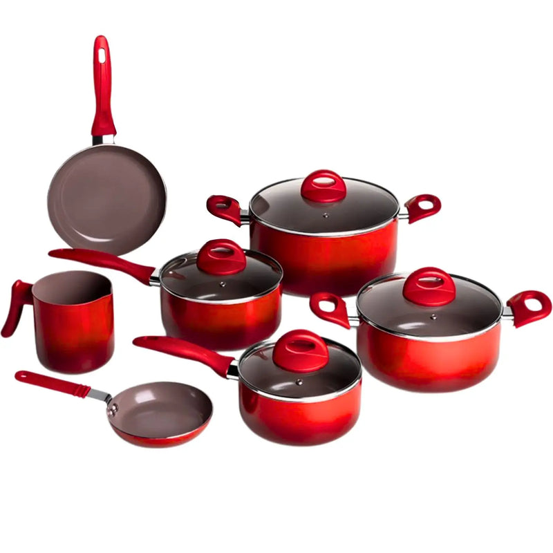 7 Pieces Set Cookware Set Milano Soft Touch Red Non-stick Aluminum Coating and Uniform Baking