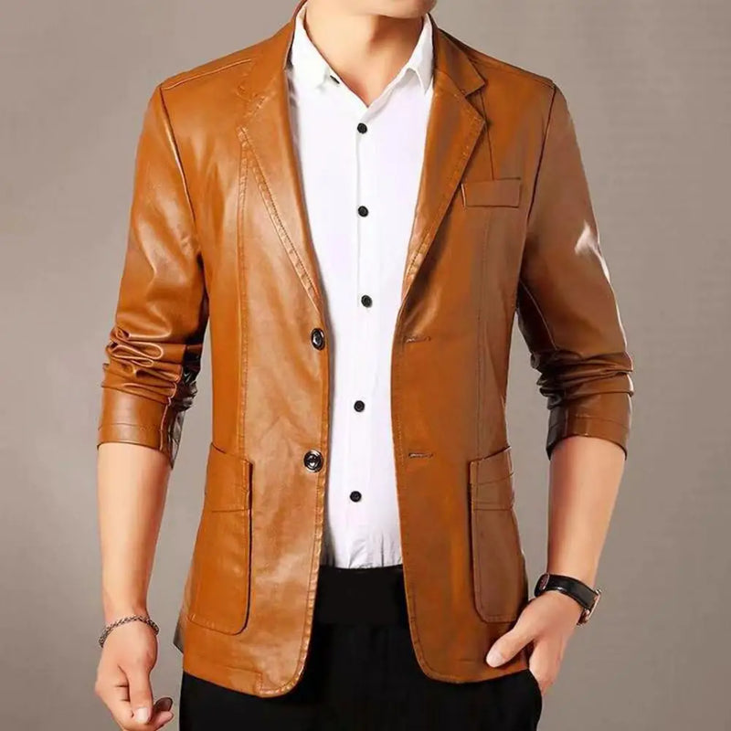Men Jacket with Button Decoration Stylish Lapel Collar Men's Jacket with Button Cuffs Pocket Faux for Outdoor for Extended