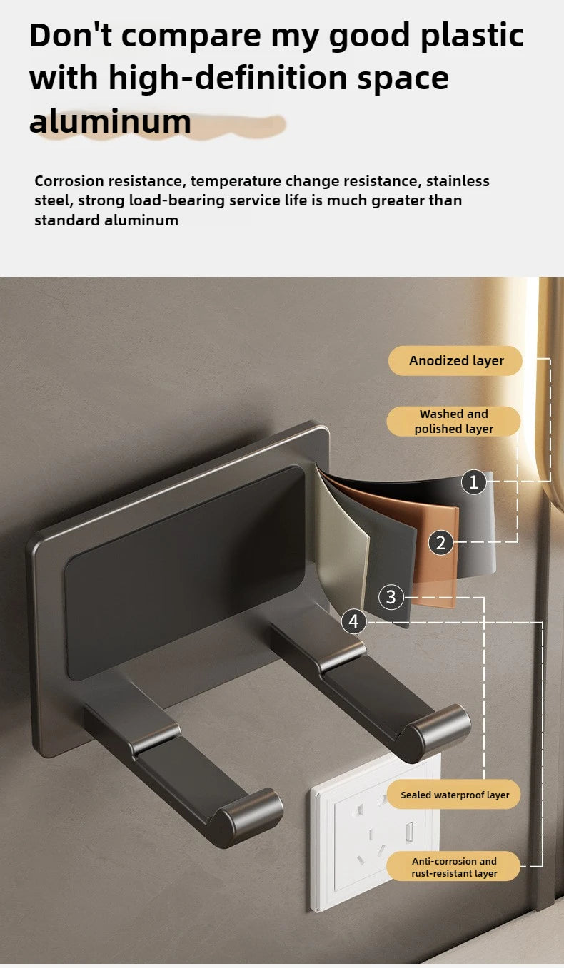 Suporte de secador de cabelo de parede compatível com organizador de metal com almofada antiderrapante, organizador de acessórios para prateleiras de banheiro de quarto