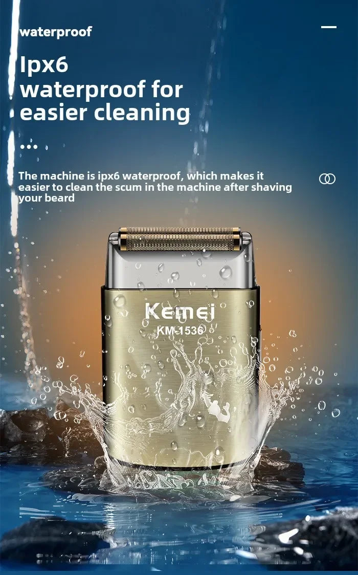 Kemei KM-1536 Men's Electric Shaver - Portable USB Rechargeable Trimmer,Waterproof Travel-Friendly with Reciprocating Razor Head