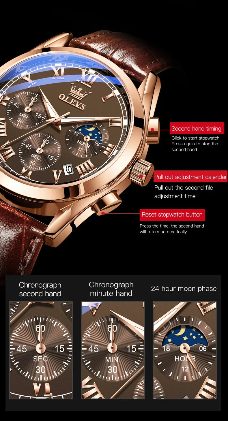 OLEVS 2871 Multifunctional Men's Watches Stainless steel Luminous Waterproof Luxury Men Wristwatch Business Watch Man