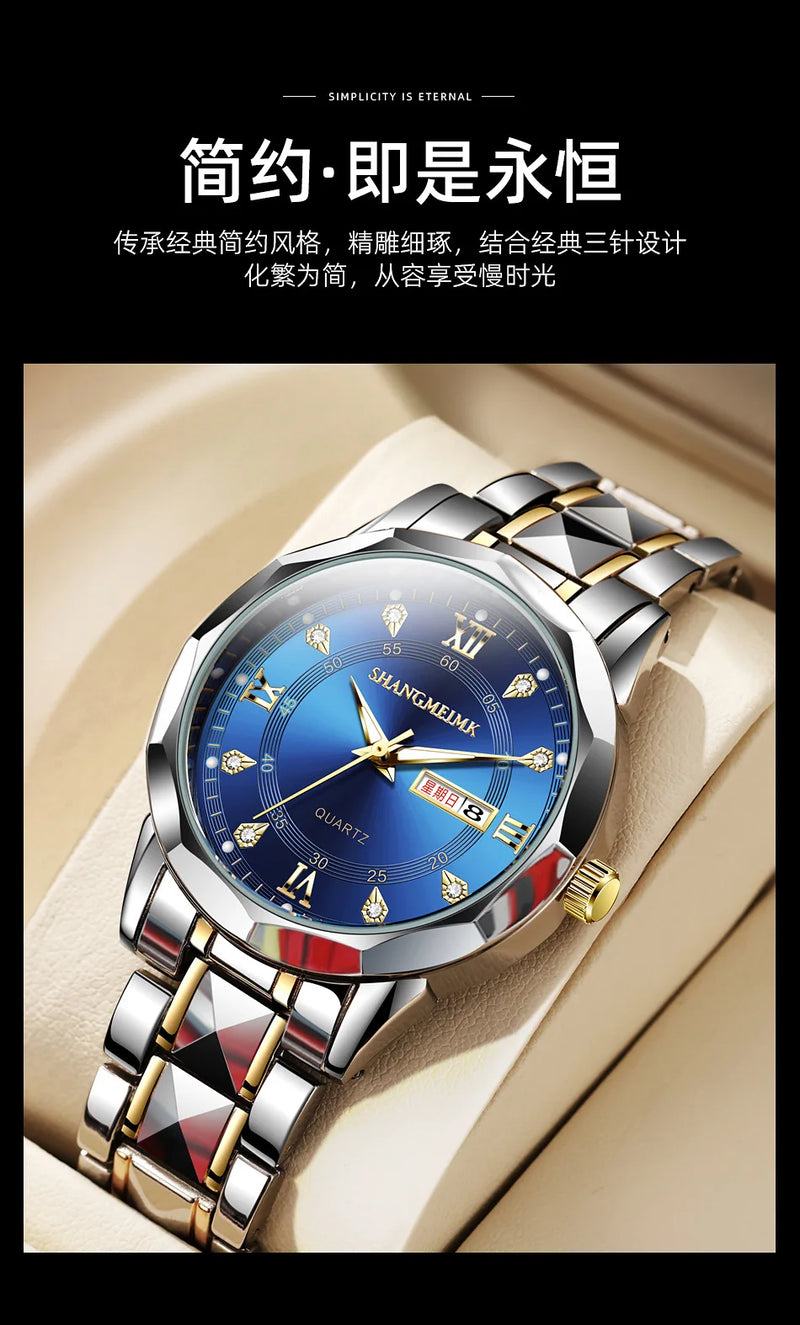 High-grade waterproof luminous new men's watch steel belt quartz watch live burst male wristwatch men watch