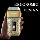 Kemei KM-T91 Reciprocating 3-Blade Electric Shaver with USB Charging, Metallic Finish, Men's Beard Trimmer