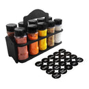 Porta Tempero e Especiarias de Madeira com Alça e 10 Potes Plástico 130ml Tampa Dosadora Dupla Organiza Cozinha e Dispensa