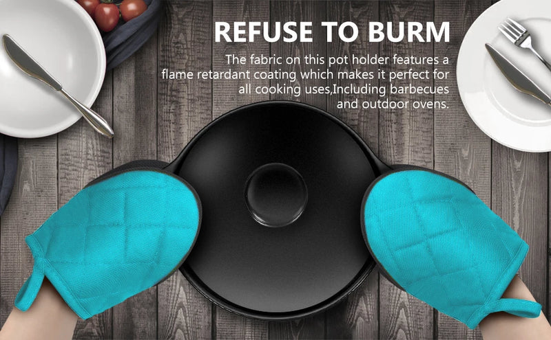 1 Pair Kitchen Oven Gloves High Heat Resistant Short Oven Mitts with Non-Slip Grip Surfaces and Hanging for BBQ Baking Cooking