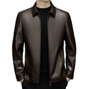 Long Sleeve Men Jacket Stylish Men's Faux Leather Jacket with Zipper Placket Lapel Collar Regular Fit Short Style for Casual