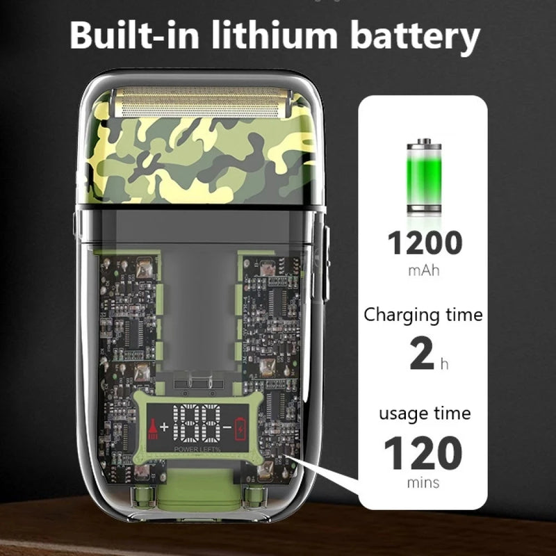kemei km-TX7 Waterproof LCD Digital Display Razor USB Charging Camouflage Transparent Body Electric Shaver For Man