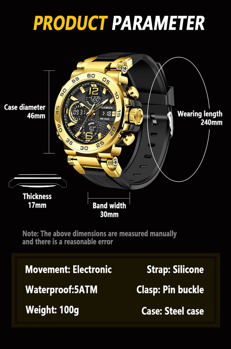 LIGE New Watches For Men 50M Waterproof Clock Alarm reloj hombre LCD Dual Display Wristwatch Quartz Military Sports Mens Watch