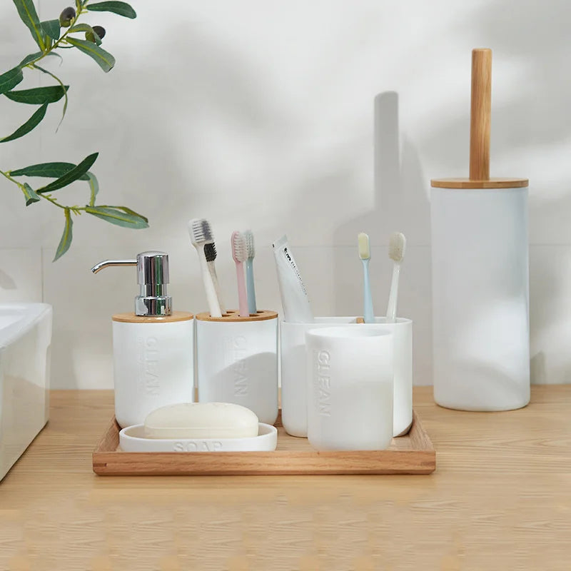 1pc Bathroom Accessories Washing Toothbrush Toothpaste Holder Liquid Soap Dispenser Box Pump Bottle Wash Toilet Brush Set