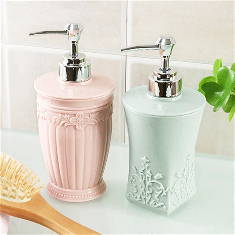 Fashion Stained Carved Glass Liquid Soap Dispenser Bathroom Sanitizer Bottle Hand Pump Emulsion Shampoo Bath Shower Gel Press