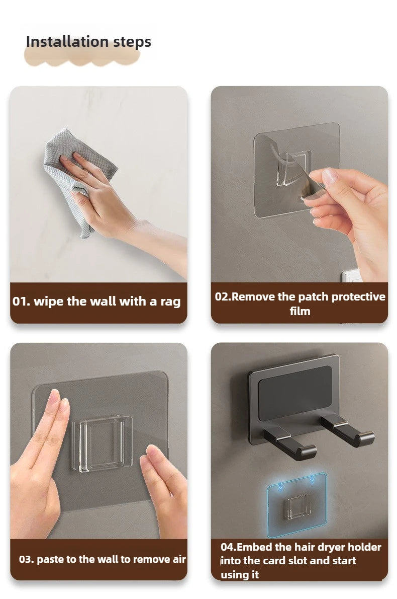 Suporte de secador de cabelo de parede compatível com organizador de metal com almofada antiderrapante, organizador de acessórios para prateleiras de banheiro de quarto