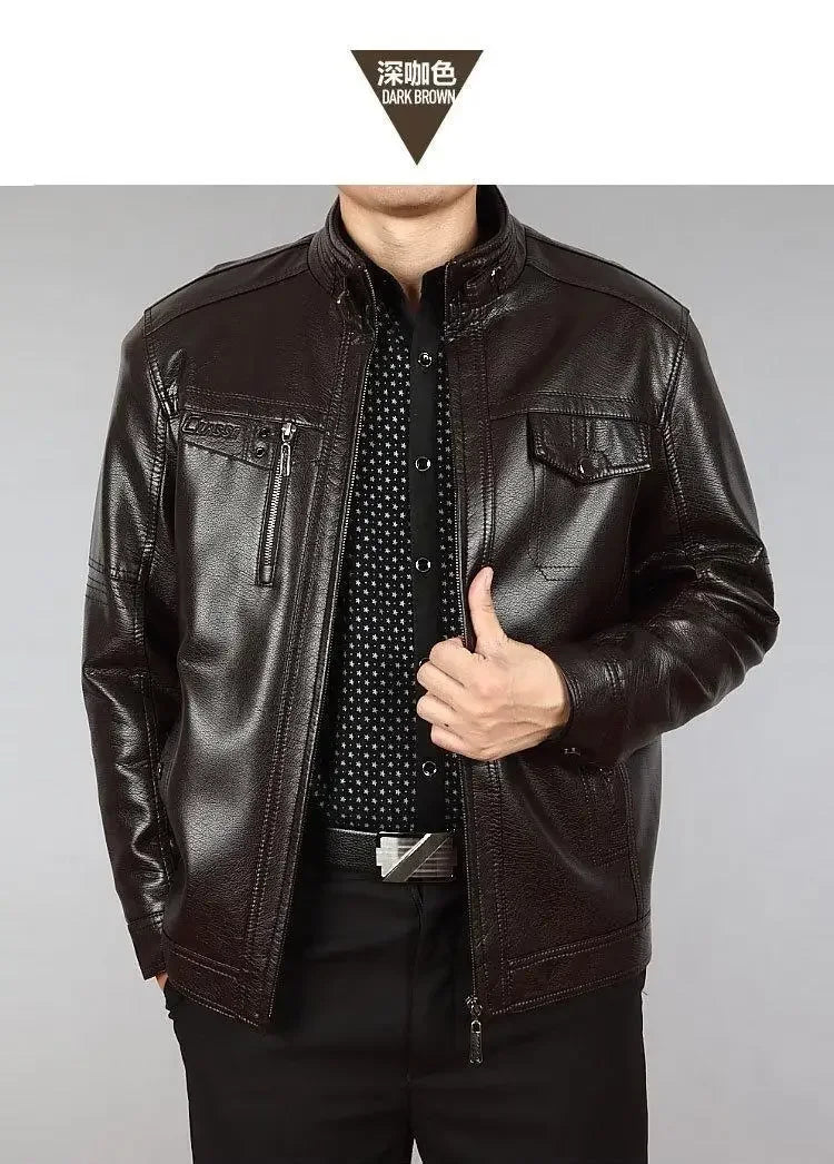 Leather Jacket Men Coats 2024 Brand High Quality PU Outerwear Men Business Winter Faux Fur Male Jacket Fleece