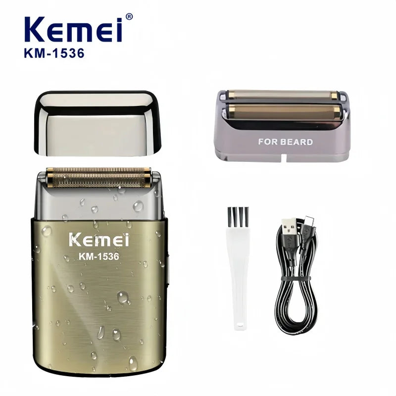Kemei KM-1536 Men's Electric Shaver - Portable USB Rechargeable Trimmer,Waterproof Travel-Friendly with Reciprocating Razor Head