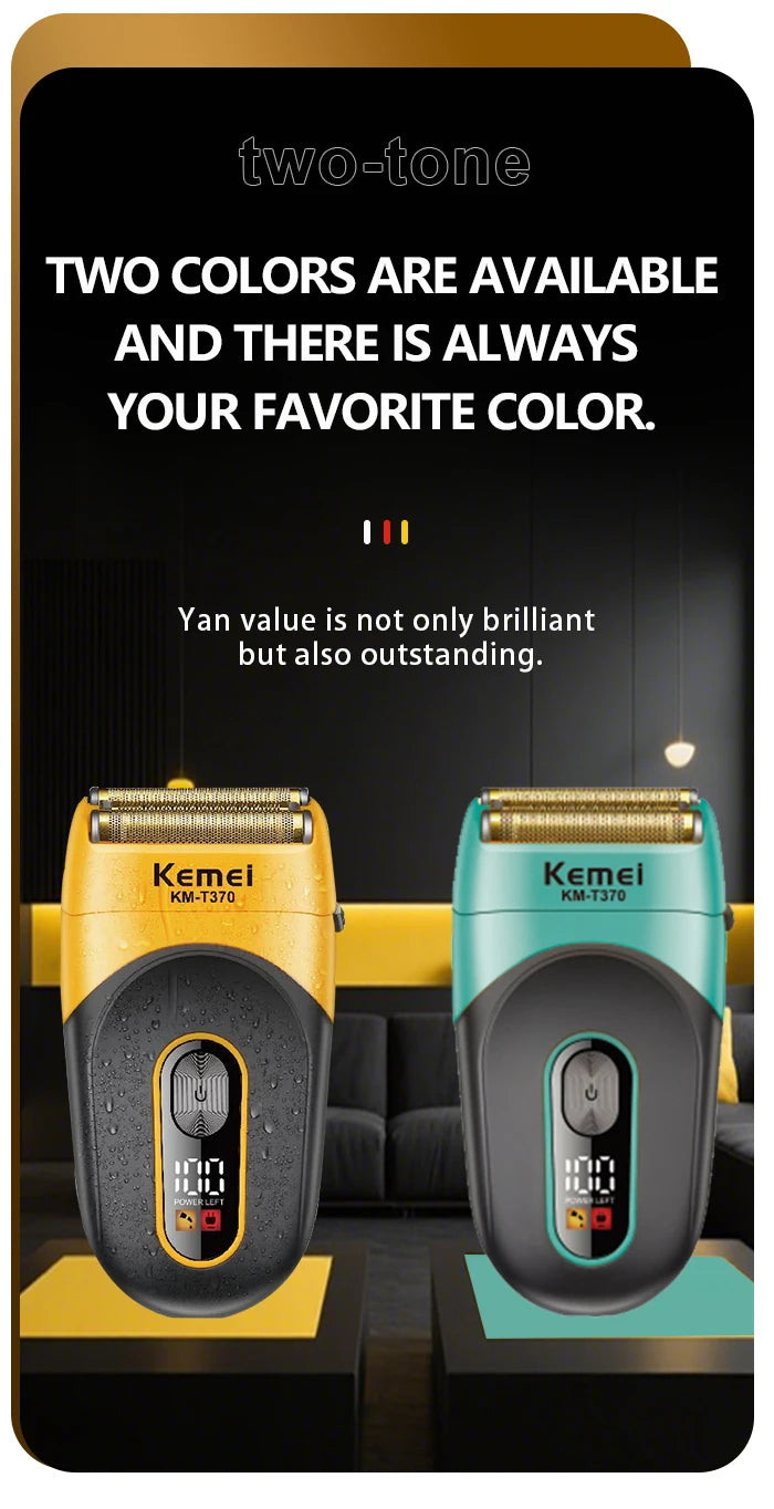 Kemei KM-T370 Shaving Machine Men Beard Trimmer Professional Waterproof Electric Foil Shaver Barber 3 Blades USB Charging Razor