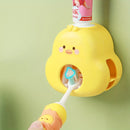 Cute Yellow Duck Automatic Toothpaste Dispenser with Built-In Toothbrush Holder - Wall Mounted, Easy Squeeze Bathroom Accessory