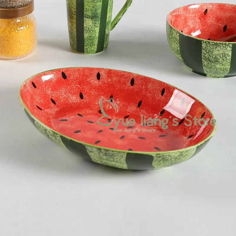 Watermelon Ceramic Plate Home Ramen Bowl Cute Hand-painted Tableware Kitchen Accessories Underglaze Color Fruit Vegetable Plates