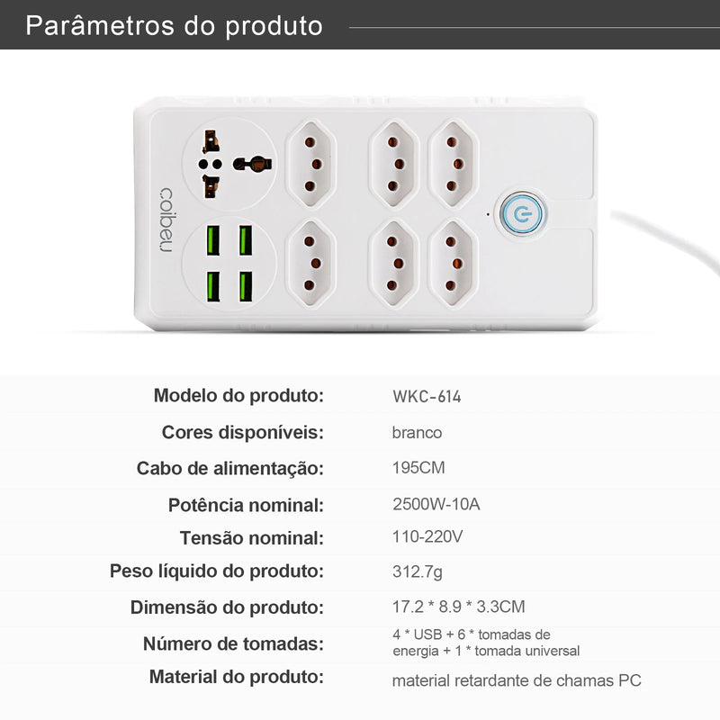 5 meters electric extension, electric extension, Brazil line filter, USB socket, power strip, extension socket, long USB socket