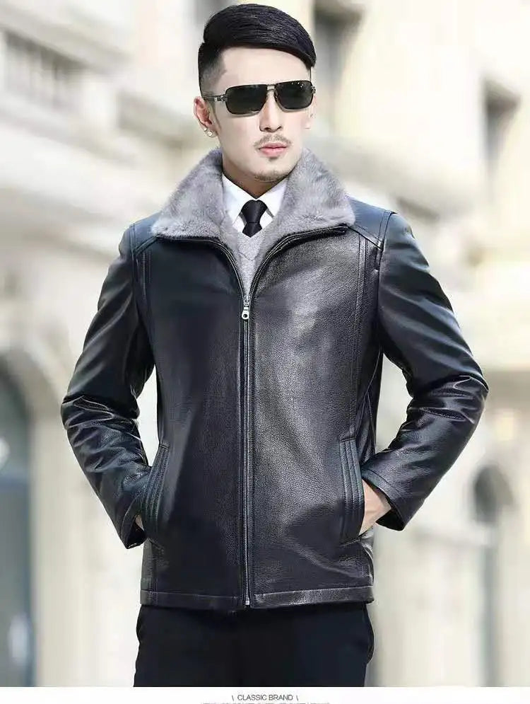 Leather Jacket Men Coats 2024 Brand High Quality PU Outerwear Men Business Winter Faux Fur Male Jacket Fleece