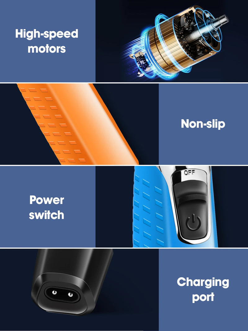 Kemei KM-1910 Waterproof Electric Shaver Eyebrow Trimmer USB Rechargeable Razor Men's Beard Trimmer Shaving Machine for Men