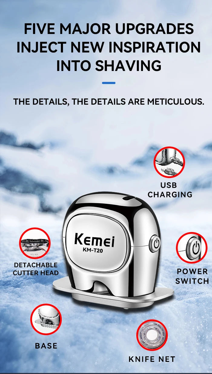 Kemei KM-T20 Mini Men Electric Shaver IPX6 Waterproof Travel Portable Beard Trimmer USB Charging Dry Or Wet Shaver Machine Razor