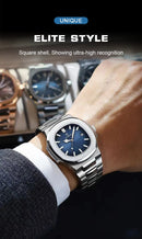 POEDAGAR Square Luxury Men Wristwatch Waterproof Luminous Date Stainless Steel Male Clock Business Sports Quartz Watches For Men
