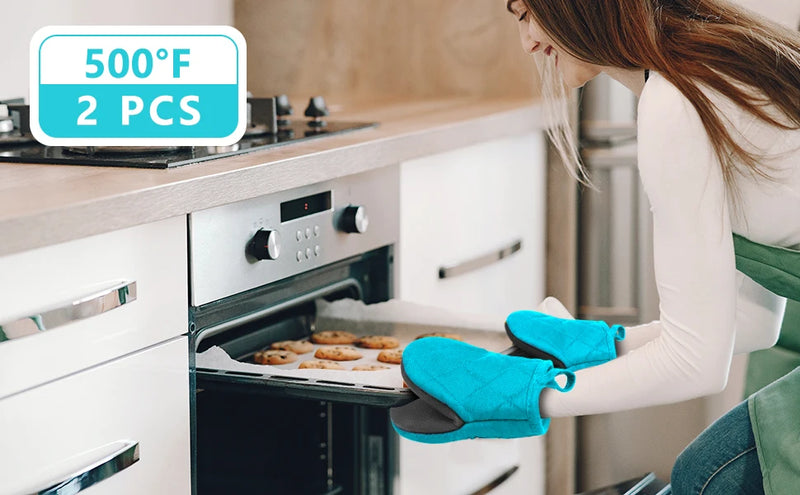 1 Pair Kitchen Oven Gloves High Heat Resistant Short Oven Mitts with Non-Slip Grip Surfaces and Hanging for BBQ Baking Cooking