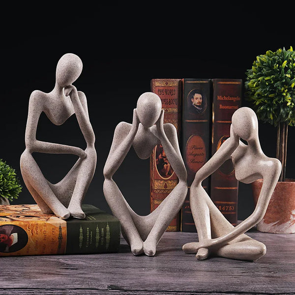 The Thinker set Abstract Statues Sand Color Sculptures Yoga Figurine Nordic Living Room Decor Decoration Room Desk Ornaments
