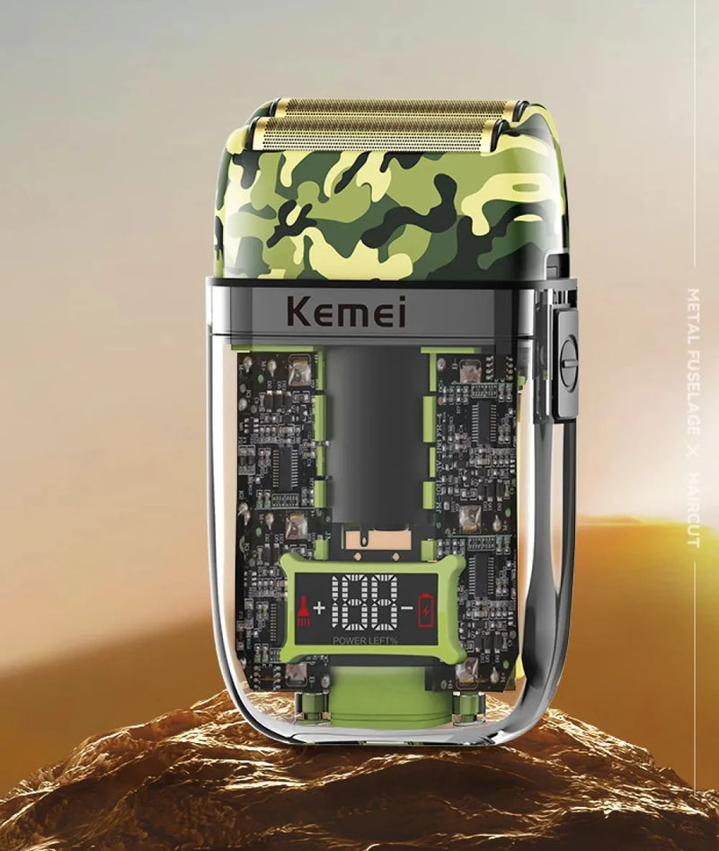 kemei km-TX7 Waterproof LCD Digital Display Razor USB Charging Camouflage Transparent Body Electric Shaver For Man