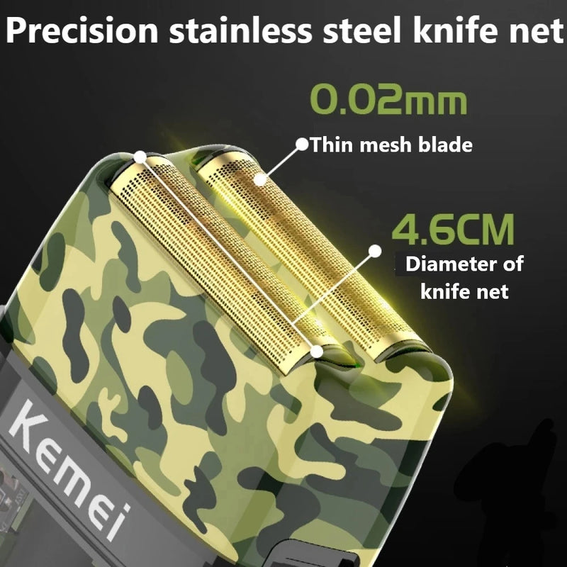 kemei km-TX7 Waterproof LCD Digital Display Razor USB Charging Camouflage Transparent Body Electric Shaver For Man