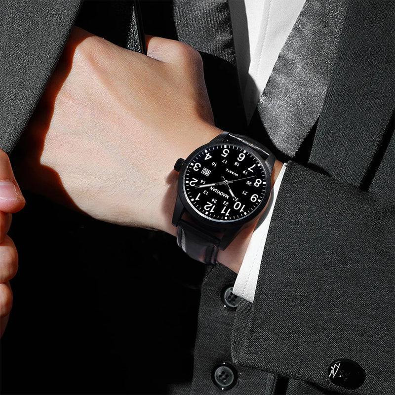 MAOYUAN 2025 New Top Men's Watch Calendar Sports Leisure Fashion Style Brown Black Leather Waterproof Quartz Watch