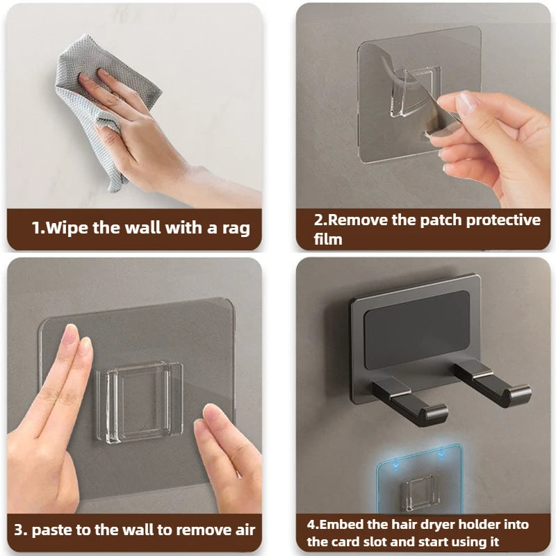 Suporte de secador de cabelo de parede compatível com organizador de metal com almofada antiderrapante, organizador de acessórios para prateleiras de banheiro de quarto