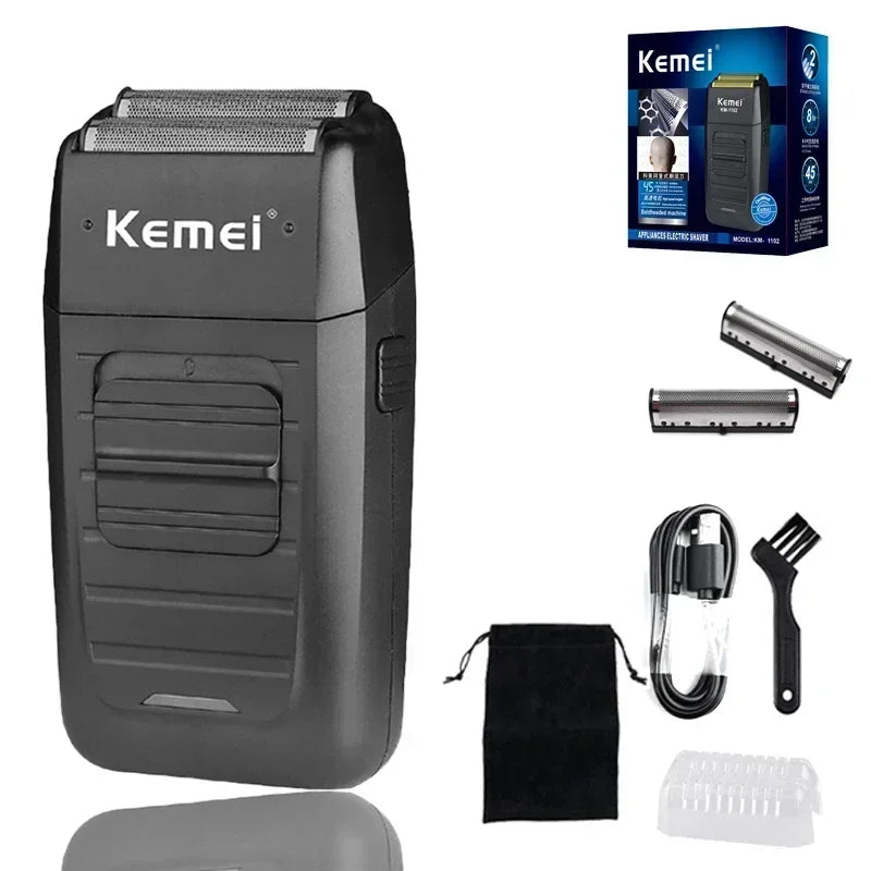 Kemei Rechargeable Cordless Shaver for Men Twin Blade Reciprocating Beard Razor Face Care Multifunction Strong Trimmer KM-1102